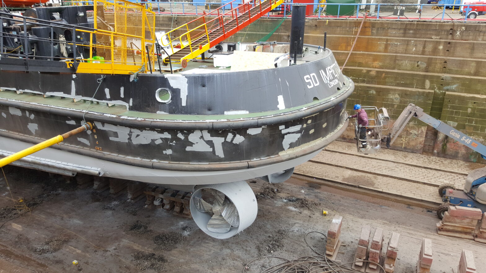 Tug in drydock